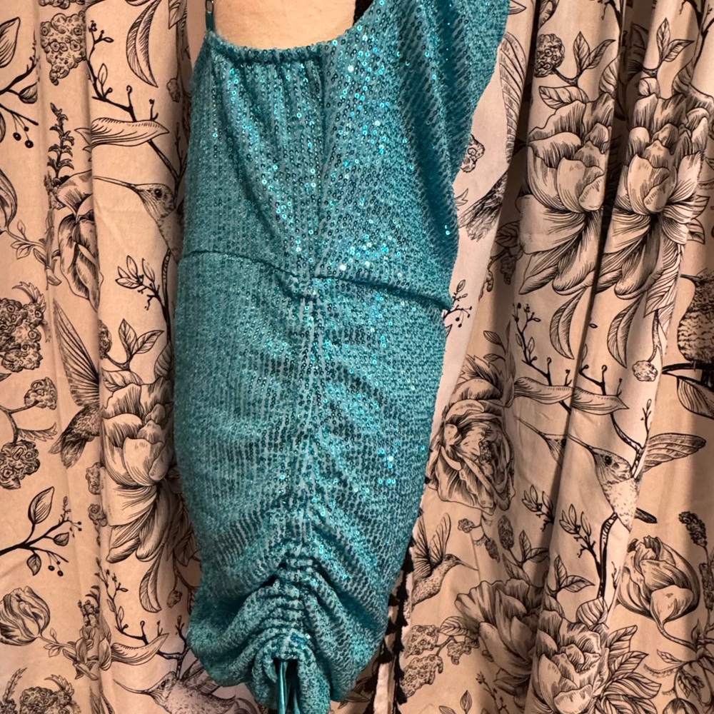 Sparkling Teal Sequin Mini Dress - Picture 3 of 6